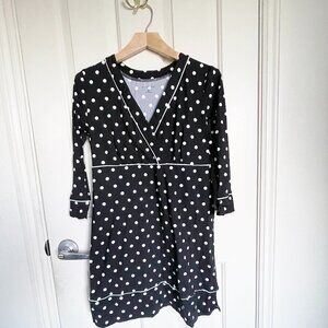 NEW Lands' End Womens Surplice Cover Up Swim Dress  S 6 8 Black Polka Dot